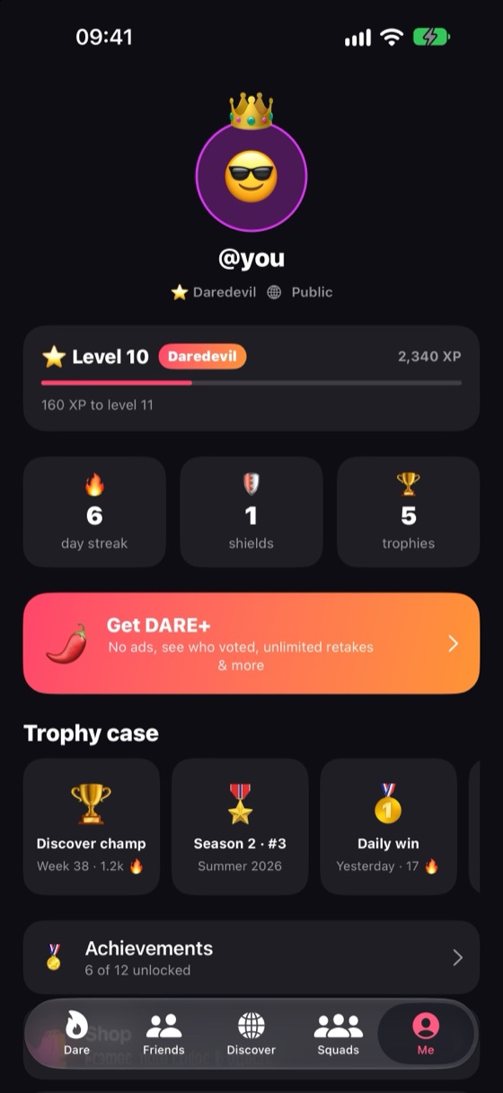 Your profile, streak and trophies